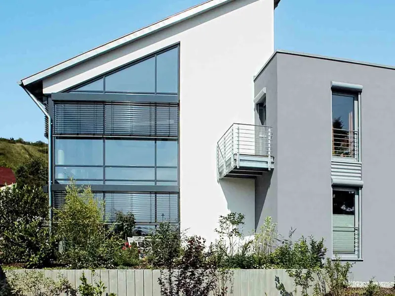 Schueco CT 70 fixed glazing in a raked gable