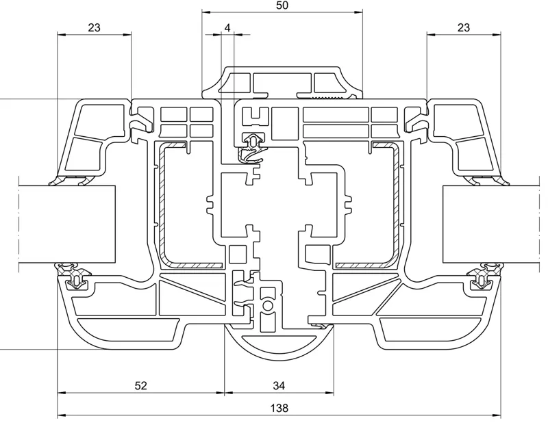 Schueco CT 70 French door meeting stile section, no fixed mullion