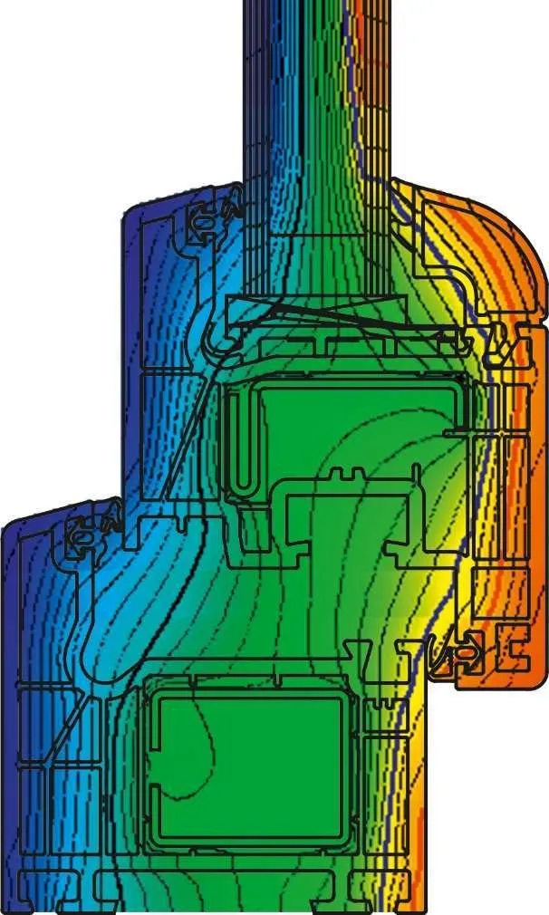 Isotherm across the five chambers of a Schueco CT 70 uPVC profile