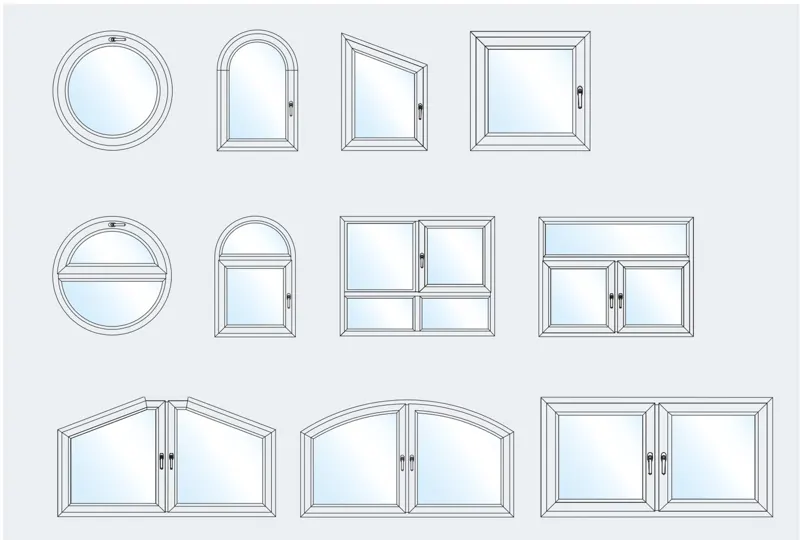 Schueco CT 70 shaped uPVC windows: round, arched and raked pairs