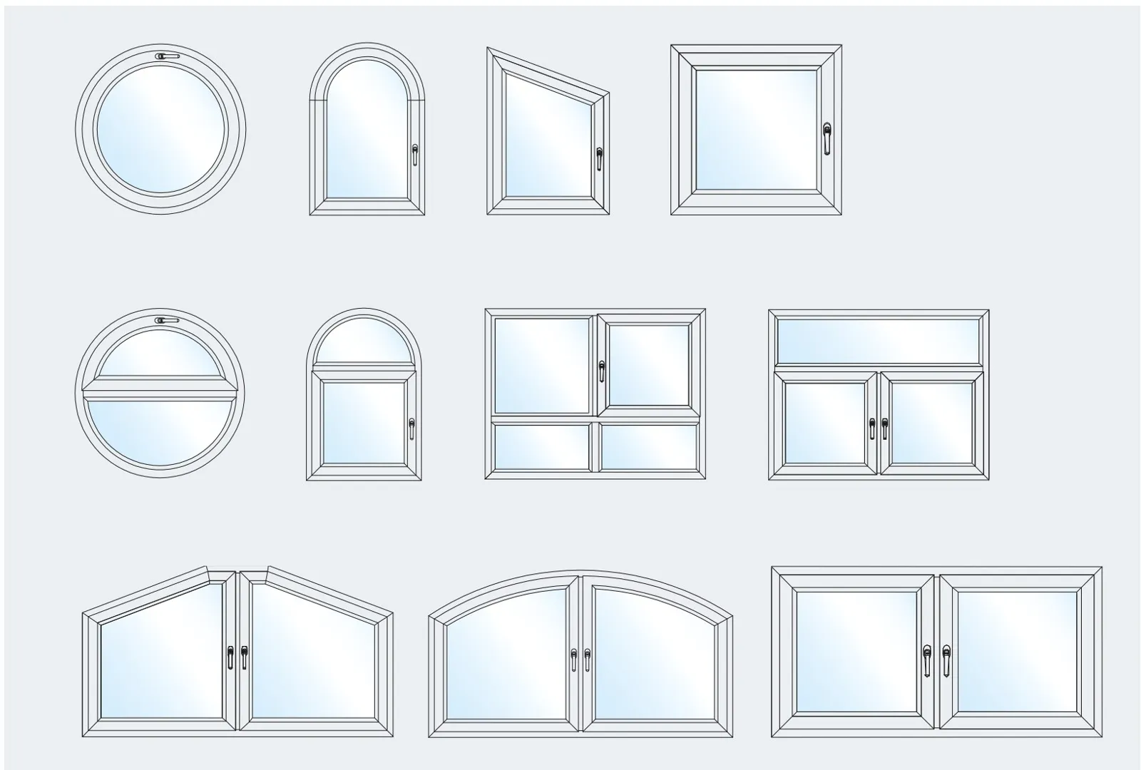 Schueco CT 70 shaped uPVC windows: round, arched and raked units