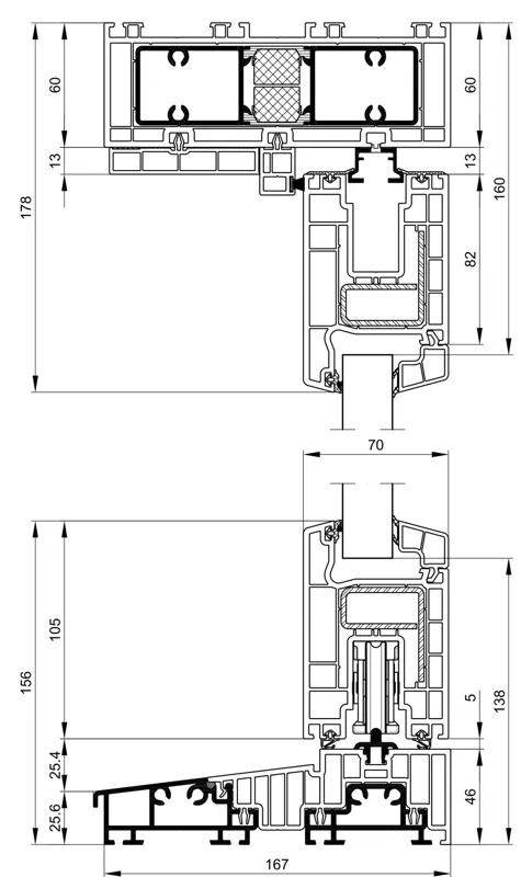 Schueco EasySlide lift and slide door section: 167 mm frame, flush threshold