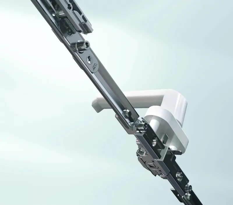 Schueco VarioTec tilt and turn hardware with handle gearbox and locking bar