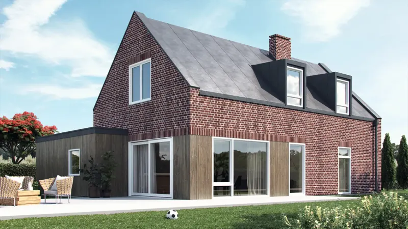 Brick gable house with white uPVC windows and a large sliding door